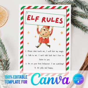 Canva Editable Elf Rules, Official Elf Rules, Christmas Elf, Elf Arrival, Rules to follow, Magic Elf, Printable Template, Instant Download