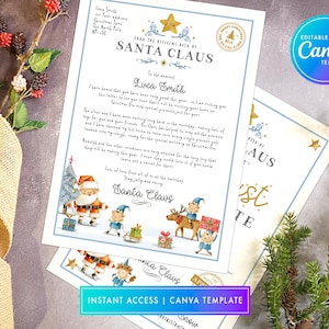 Carta a Papá Noel editable y certificado de lista de buenos deseos con descarga instantánea, carta personalizada de Papá Noel, plantilla imprimible de carta a Papá Noel