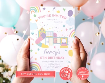 Soft Play Birthday Party Invitation, Pastel Birthday Girl Invite, Indoor Play, Magical, Rainbow Girl Party, Jungle Gym Invite, Printable