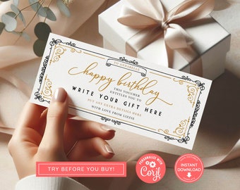 Boleto Dorado de Evento Editable, Vale de Cumpleaños Imprimir en Casa, Vale de Regalo Digital, Boleto Sorpresa, Regalo de Cumpleaños, Boleto Imprimible