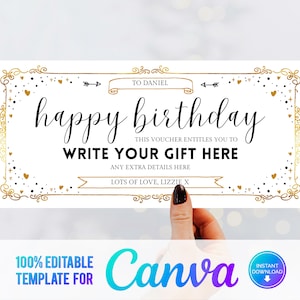 Canva, bearbeitbares Event Golden Ticket, Print zu Hause Geburtstagsgutschein, Digitaler Geschenkgutschein, Überraschungsticket