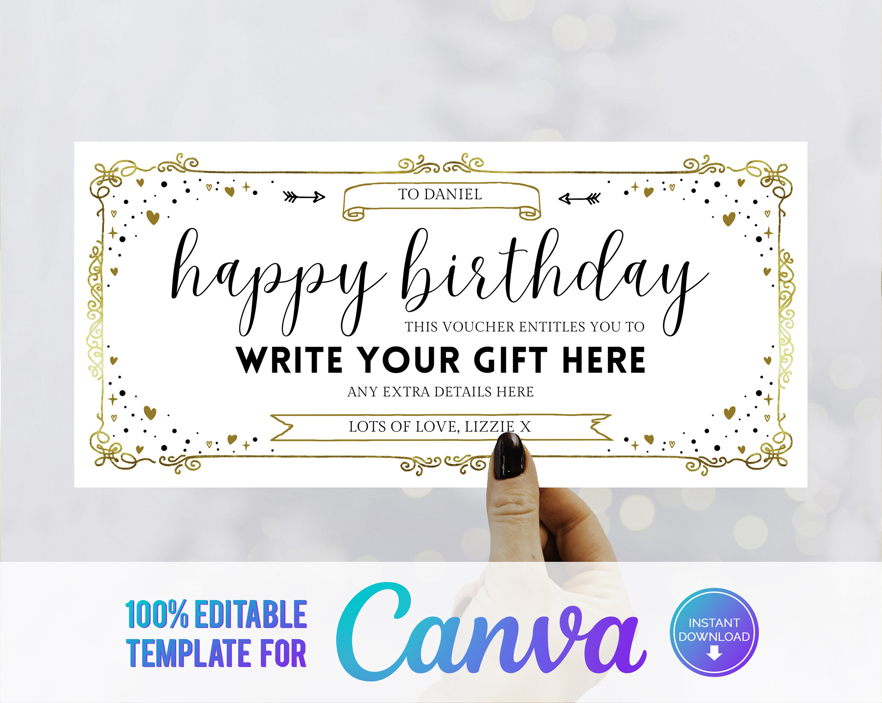 Canva, Editable Event Golden Ticket, Print at home Birthday Voucher, Digital Gift Voucher, Surprise Ticket