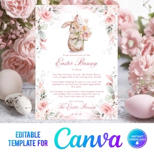 Canva Editable Easter Bunny Letter, Personalised Letter from the Easter Bunny, Printable Template, PinkEaster, Bunny Letter Print, PF