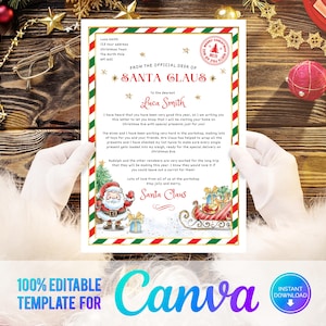 Canva, Carta a Papá Noel y Certificado de Lista de Buenos Amigos, Carta Personalizada de Papá Noel, Plantilla Imprimible Carta a Papá Noel, Descarga Instantánea Editable