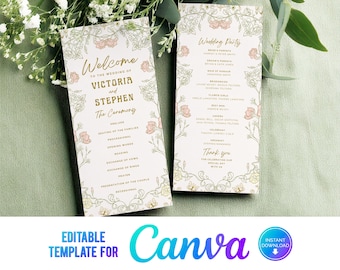 Programa de boda Art Nouveau de Canva, Felices para siempre, Boda en libro, Programa de boda, Art Déco, Flores elegantes, Orden del servicio, VB