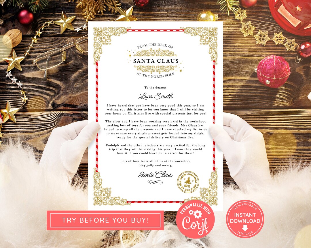 Instant Download Editable Santa Letter and Nice List Certificate ...