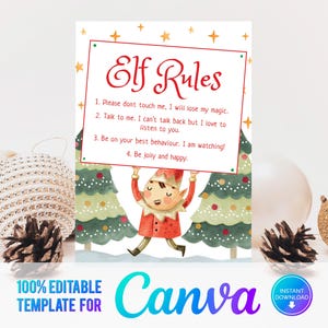 Canva Editable Elf Rules, Official Elf Rules, Christmas Elf, Elf Arrival, Rules to follow, Magic Elf, Printable Template, Instant Download