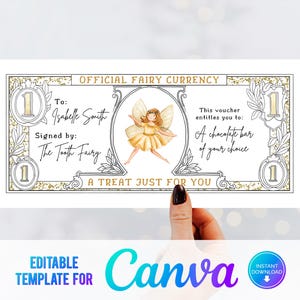 Canva Tooth Fairy Printable Voucher, Tooth Fairy Currency, Money From Tooth Fairy, Gold Tooth ...