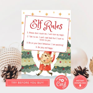 Editable Elf Rules, Official Elf Rules, Christmas Elf, Elf Arrival, Rules to follow, Magic Elf, Printable Template, Instant Download