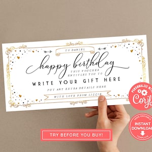 Editable Event Golden Ticket, Print at home Birthday Voucher, Digital Gift Voucher, Surprise Ticket, Black and Gold, Gift Coupon