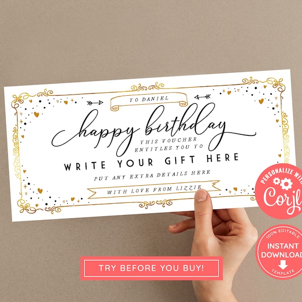 Editable Event Golden Ticket, Print at home Birthday Voucher, Digital Gift Voucher, Surprise Ticket, Black and Gold, Gift Coupon