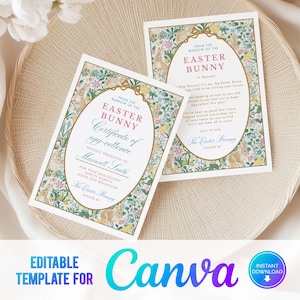Carta de conejito de Pascua editable en Canva, certificado de conejito de Pascua, carta personalizada del conejito de Pascua, plantilla imprimible, correo de conejito, VE