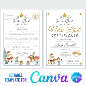 Canva, Carta a Papá Noel y Certificado de Lista de Buenos Amigos, Carta Personalizada de Papá Noel, Plantilla Imprimible Carta a Papá Noel, Descarga Instantánea Editable