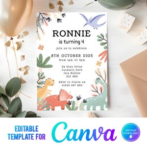 Editable Dinosaur Birthday Invite, Print at Home Dino Birthday Party Invitation, Digital, Dinosaur Party, Dinosaur Printable, Kids Party