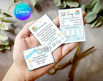 Printable Mini Tooth Fairy Set Blue with envelope, receipt and fairy letter, Instant Download and fully editable tooth fairy set
