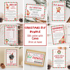 Pacchetto stampabile di elfi di Natale, Elfo Ciao, Adozione di elfi, Elfo Cam, Addio dal tuo elfo, Posta degli elfi, Elfo stampabile, Modello modificabile Canva