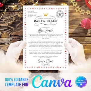 Canva, Carta do Papai Noel e Certificado da Lista Bonita, Carta Personalizada do Papai Noel, Modelo para Imprimir Carta do Papai Noel, Download Instantâneo Editável