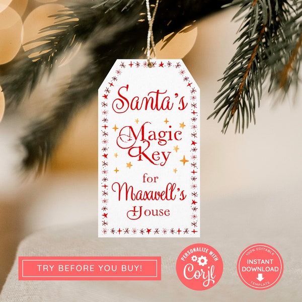 Santa's Magic Key Tag, Printable magical key, Magic Key for Santa, Print at Home, Personalised Christmas Key Tag, No Chimney for Santa