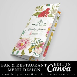 Restaurant Menu Design, Colourful Flowers Menu, Foliage, Floral Menu ...