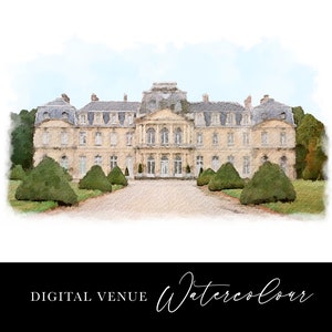 Bruiloft locatie aquarel digitaal bestand, digitale aquarel locatie, aangepaste aquarel illustratie, trouwlocatie tekening digitale download