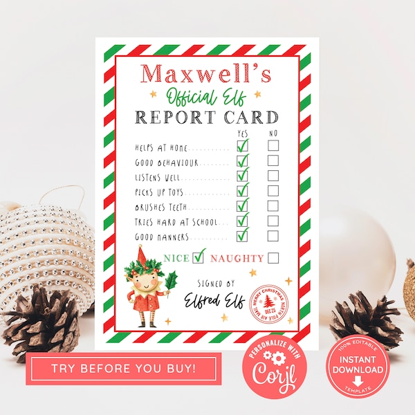 Editable Elf Report Card, Official Elf Report, Christmas Elf, Printable, Personalised Official Report Card, North Pole, Printable Template