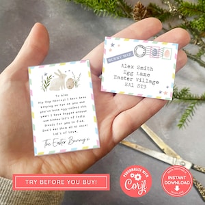 Mini carta de conejito de Pascua imprimible con sobre, carta del conejito de Pascua, búsqueda de huevos de Pascua, imprimible, descarga instantánea, impresión de Pascua