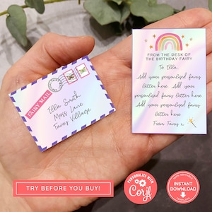 Imprimible mini cumpleaños Fairy Land Letter Set con sobre, mapa de Fairy Land, búsqueda del tesoro del tesoro, descarga instantánea, totalmente editable