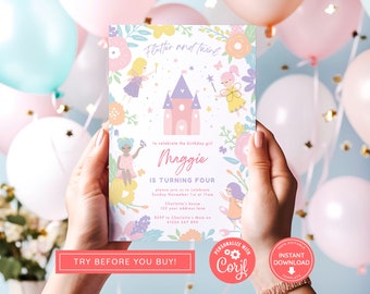 Fairy Birthday Party Invitation, Pastel Birthday Girl Invite, Rainbow Fairy Princess, Magical, Floral, Girl Party, Print at home Digital