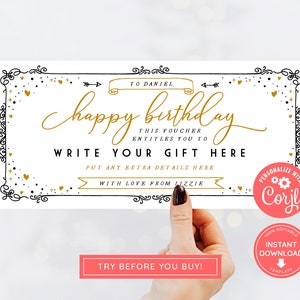 Boleto Dorado de Evento Editable, Vale de Cumpleaños para Imprimir en Casa, Vale de Regalo Digital, Boleto Sorpresa
