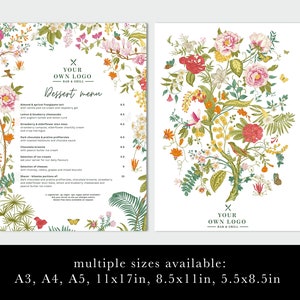 Restaurant Menu Design, Colourful Flowers Menu, Foliage, Floral Menu ...