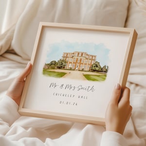 Wedding Venue Gift, Digital Watercolour Venue, Digital Illustration, Wedding Venue Drawing, Digital Download, Wedding gift, Anniversary Gift