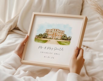 Wedding Venue Gift, Digital Watercolour Venue, Digital Illustration, Wedding Venue Drawing, Digital Download, Wedding gift, Anniversary Gift