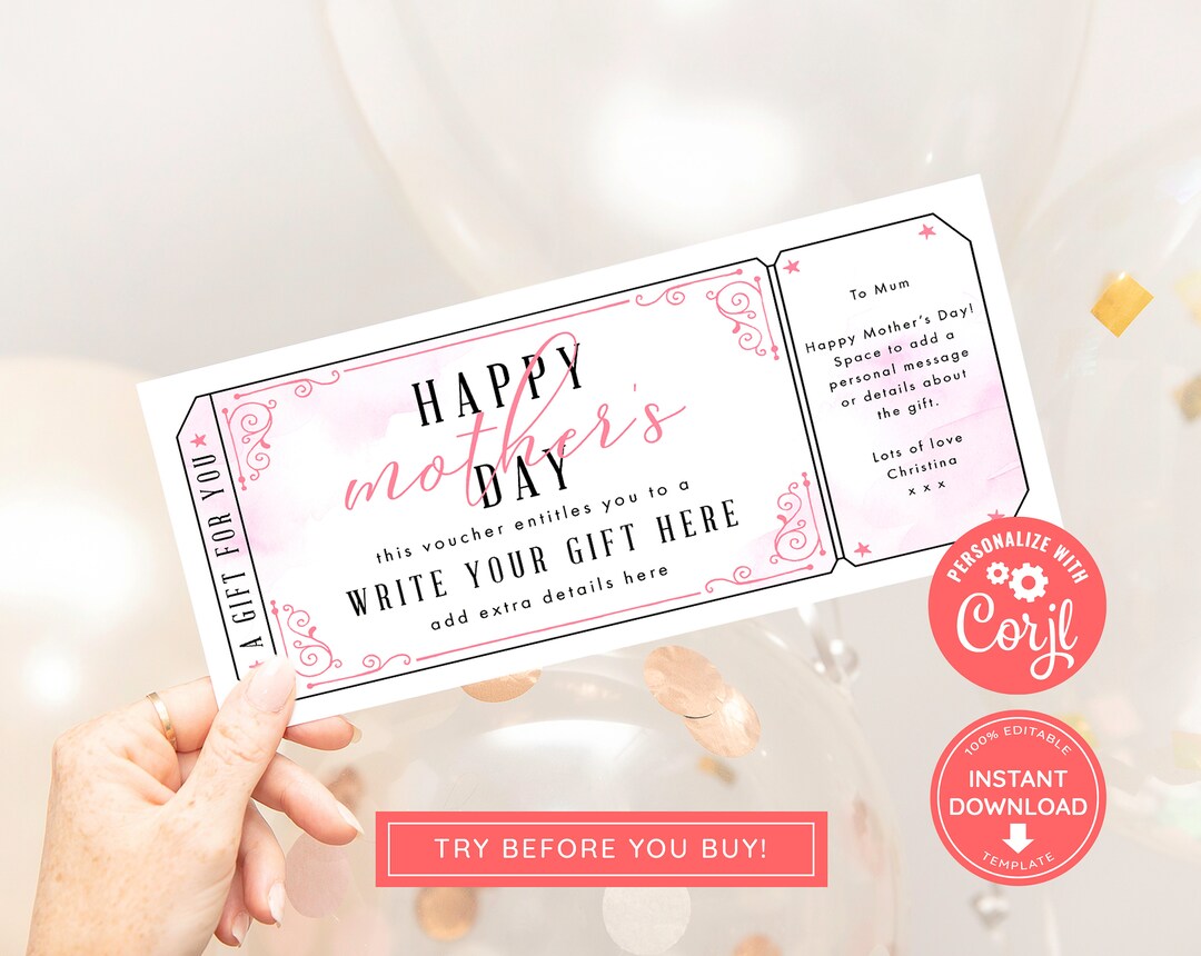 Editable Mother's Day Voucher, Event Ticket, Print at Home Voucher ...