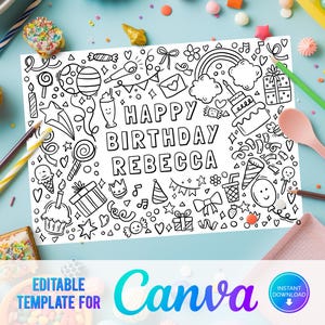 Canva Editable Birthday Colouring Page, Colouring Placemat, Personalised Birthday Party Colouring Printable, Personalised Birthday Activity