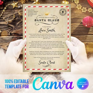 Canva, Carta a Papá Noel y Certificado de Lista de Buenos Amigos, Carta Personalizada de Papá Noel, Plantilla Imprimible de Carta a Papá Noel, Descarga Instantánea Vintage