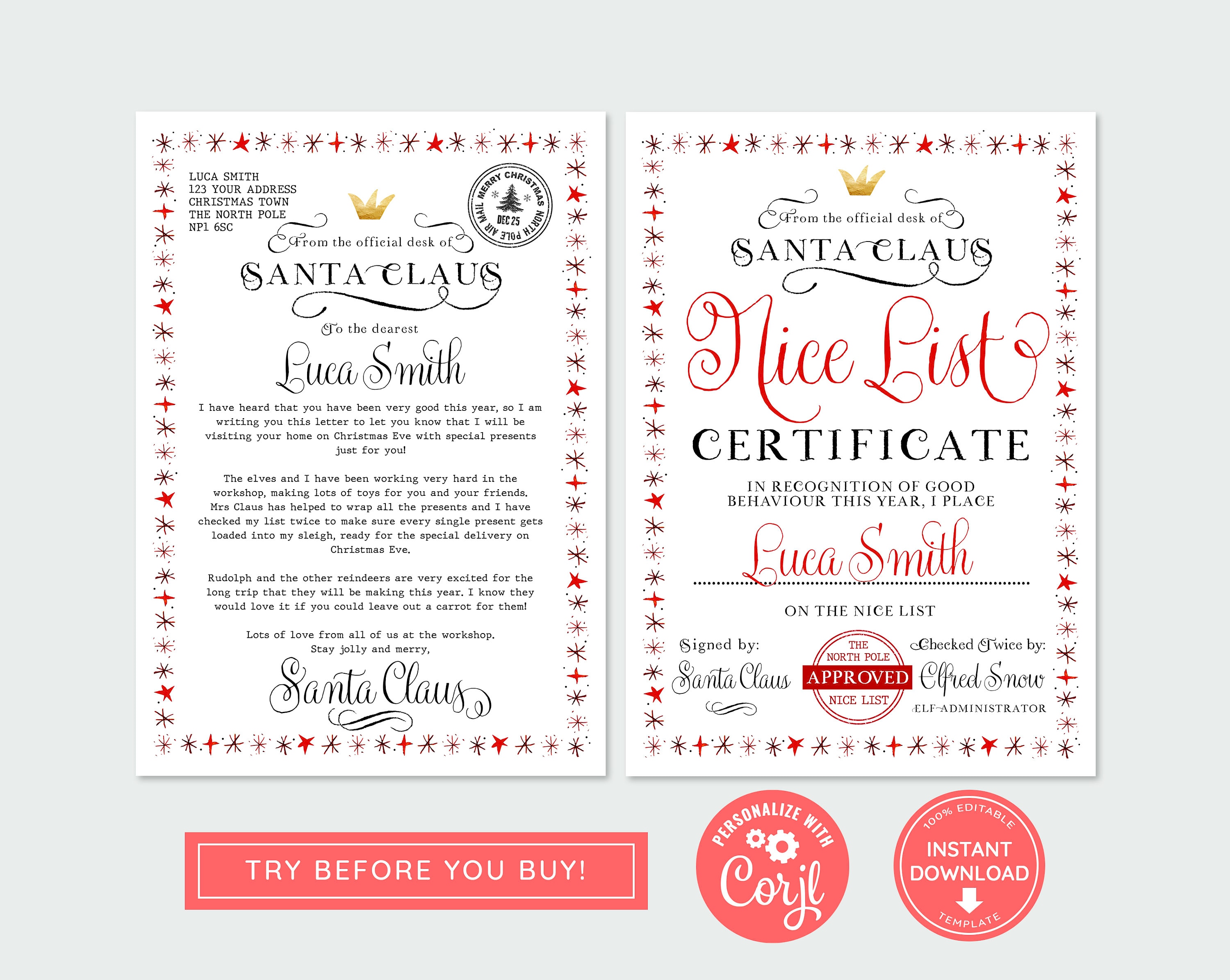 Instant Download Editable Santa Letter and Nice List - Etsy UK