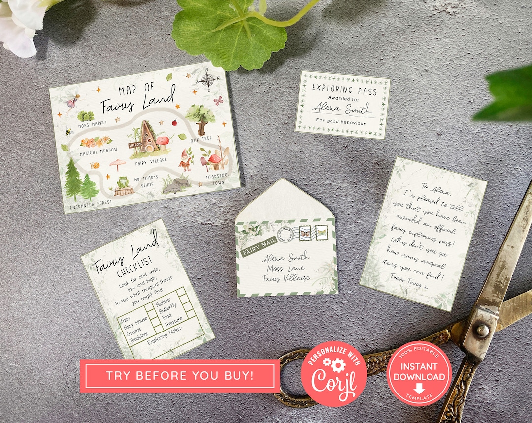 Printable Mini Fairy Land Letter Set With Envelope, Fairy Land Map