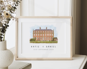 Wedding Venue Gift, Digital Watercolour Venue, Digital Illustration, Wedding Venue Drawing, Digital Download, Wedding gift, Anniversary Gift