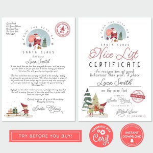 Instant Download Editable Santa Letter and Nice List Certificate, Personalised Letter from Santa, Printable Template Santa Letter, Cute Baby