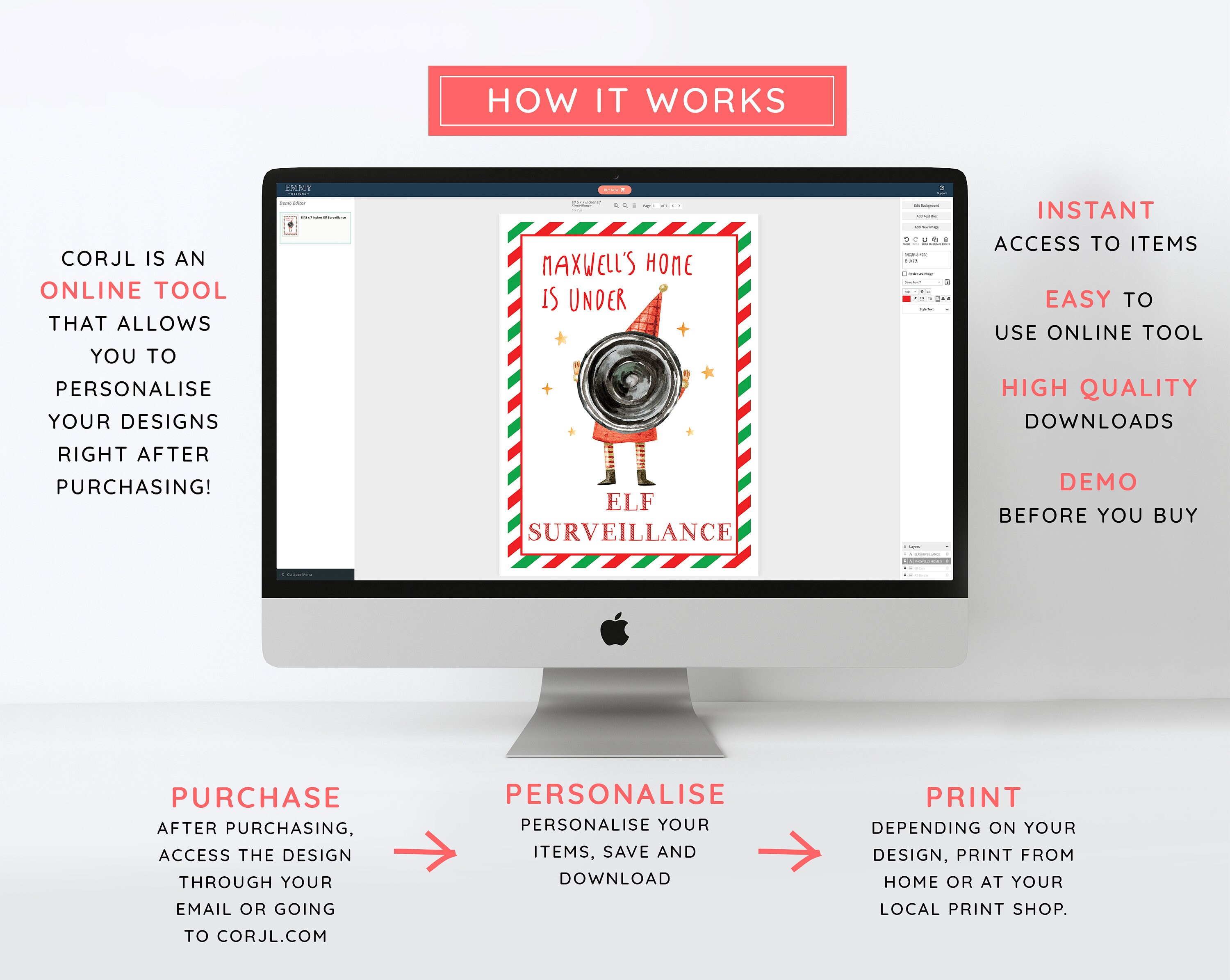 Surveillance elfe modifiable, caméra espion elfe, caméra espion elfe de Noël, caméra de surveillance du pôle Nord, modèle imprimable à téléchargement