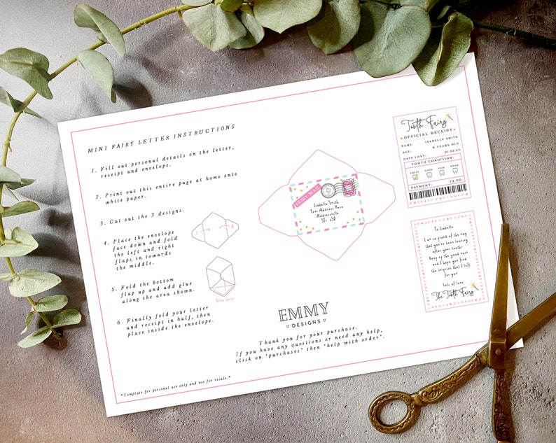 Printable Mini Tooth Fairy Set Pink with envelope, receipt and fairy letter, Instant Download and fully editable tooth fairy set image 5