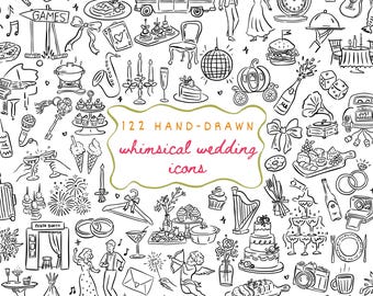 122 Hand Drawn Whimsical Wedding Icons PNG | Wedding Clipart Bundle | Timeline Illustrations | Transparent PNG | Commercial Use
