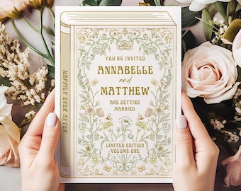 Canva Book Cover Wedding Invitation, Happily Ever After, Love Story, Book Wedding, Editable Template, Wedding Book Invite, Art Nouveau, VB