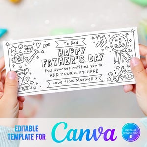 Vale de regalo editable para el Día del Padre de Canva, boleto para imprimir en casa, vale de regalo digital, regalo para papá, cumpleaños de papá, vale de regalo imprimible, último minuto