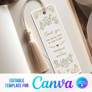 Canva Bookmark Wedding Favour, Happily Ever After, Love Story, Book Wedding, Editable Template, Bookmark Wedding Thank You, Art Nouveau, VB