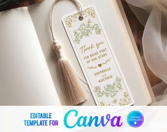 Marcapáginas de Canva para recuerdo de boda, Felices para siempre, Historia de amor, Boda con libro, Plantilla editable, Marcapáginas de agradecimiento de boda, Art Nouveau, VB