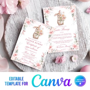 Canva Editable Easter Bunny Letter, Easter Bunny Certificate, Personalised Letter from the Easter Bunny, Printable Template, Bunny Mail, PF