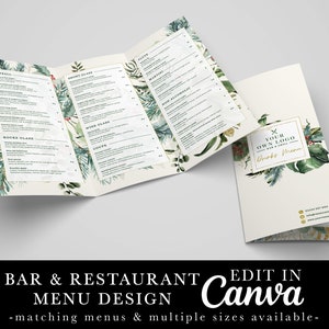 Diseño de menú navideño de restaurante, menú de vegetación invernal, follaje, plantilla editable, plantilla Canva, menú de cafetería, menú de cócteles de bar