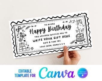 Canva Editable Event Birthday Ticket, Print at Home Birthday Voucher, Digital Gift Voucher, Surprise Ticket, Gift for Him, Gift for Her