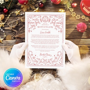 Carta a Papá Noel editable y certificado de lista de buenos deseos con descarga instantánea, carta personalizada de Papá Noel, plantilla imprimible de carta a Papá Noel